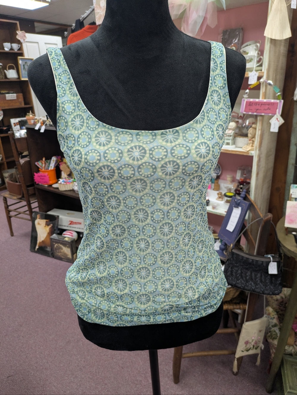 Y2K Vintage NY&co Mint Green Patterned Scoop Neck Women's Tank Top 2000s